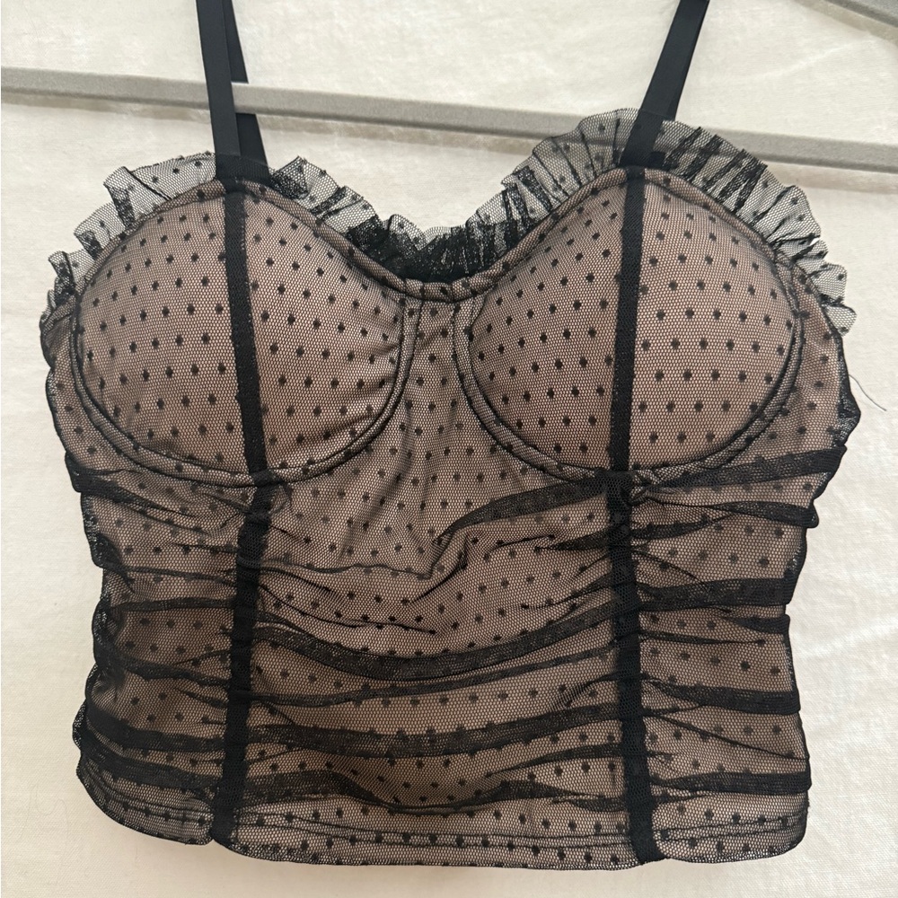 Rabbit Rose Y2K Corset Top Sheer Polka Dot Bustier Lingerie Style S whimsygoth